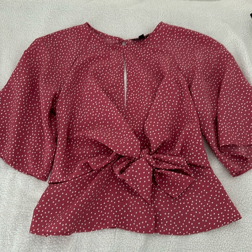 Topshop pink rose polka dot top with cheeky open back size : 2